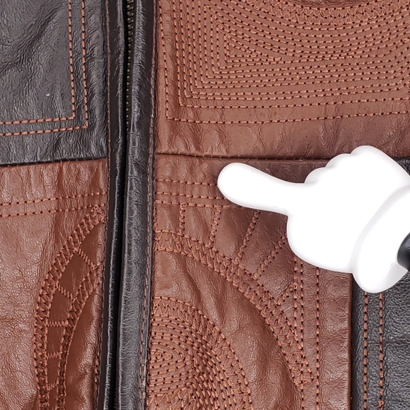 Bubble Well Women's Leather Embossed Fur Jacket Hoodie Medium - Picture 12 of 16